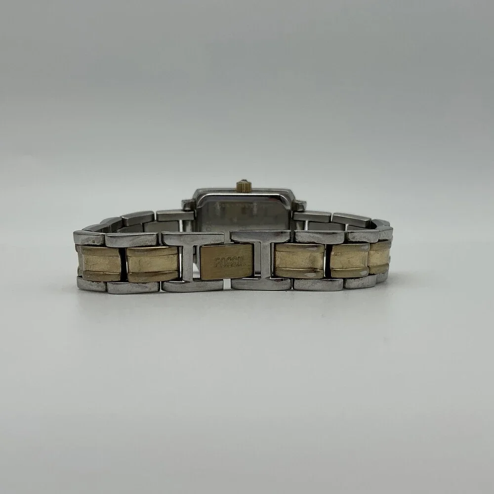 Fossil ES-2123 Womens Watch 20mm Silver Two Tone Crystal New Battery 5.75